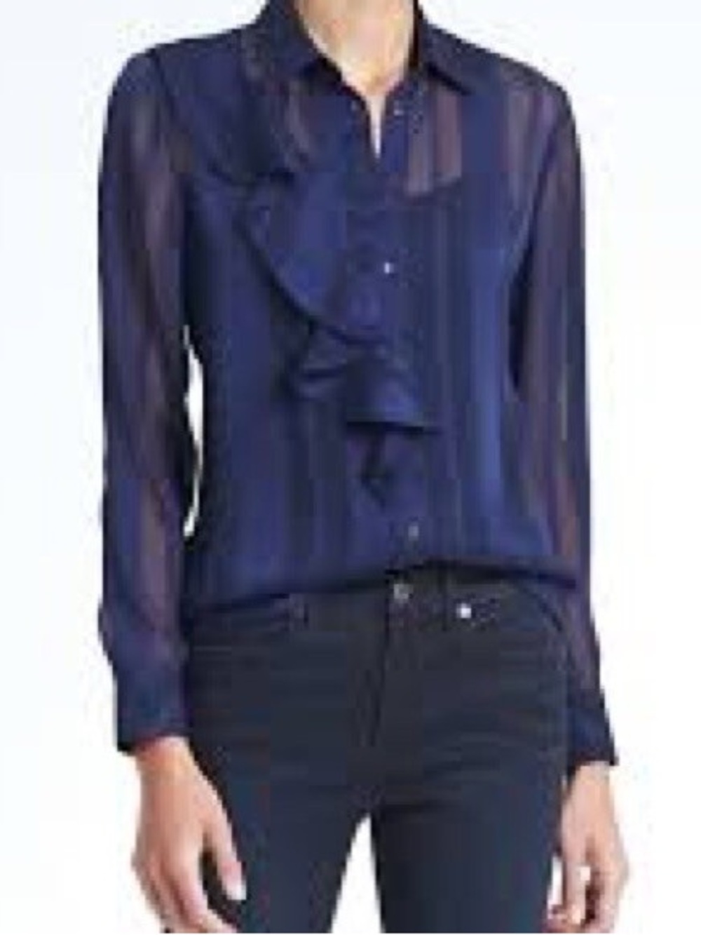 Banana Republic Navy Stripe Ruffle Button-Up Blouse